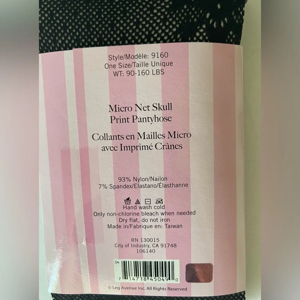 New Leg Avenue Black Micro Fishnet Skull Print Pantyhose One Size Weight 90-160